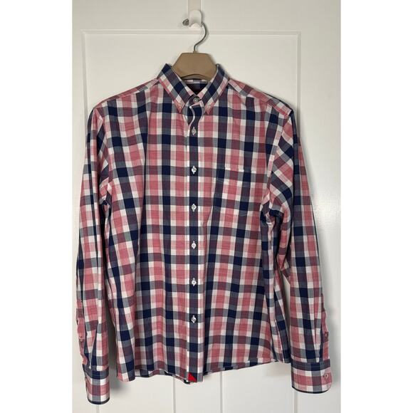 UNTUCKit Button Up Shirt Size LRG Blue Red Plaid Cotton Wrinkle Free Redaelli WF - Picture 1 of 10
